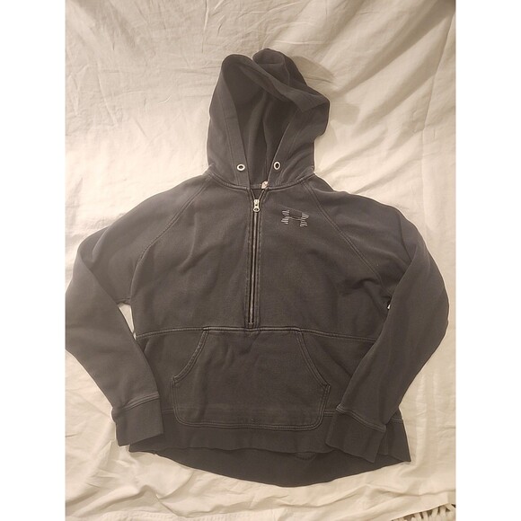 Under Armour Size LARGE Women’s 1/2 Zip Long Sleeve Hoodie Black W/Pouch Pocket - Picture 1 of 6